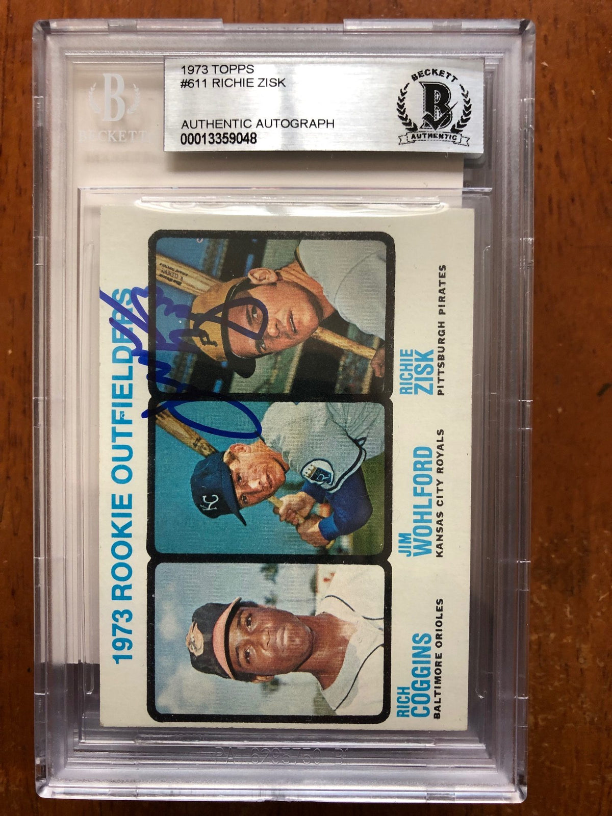 Autographed 1973 Topps Richie Zisk Pirates Rookie Card #611 Beckett Slabbed