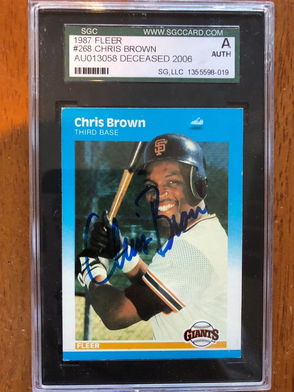 Autographed 1987 Fleer Chris Brown San Francisco Giants Card #268 SGC Slabbed