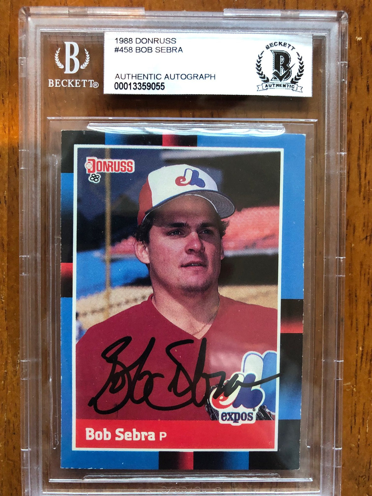Autographed 1988 Donruss Bob Sebra Montreal Expos card #458 Beckett Slabbed