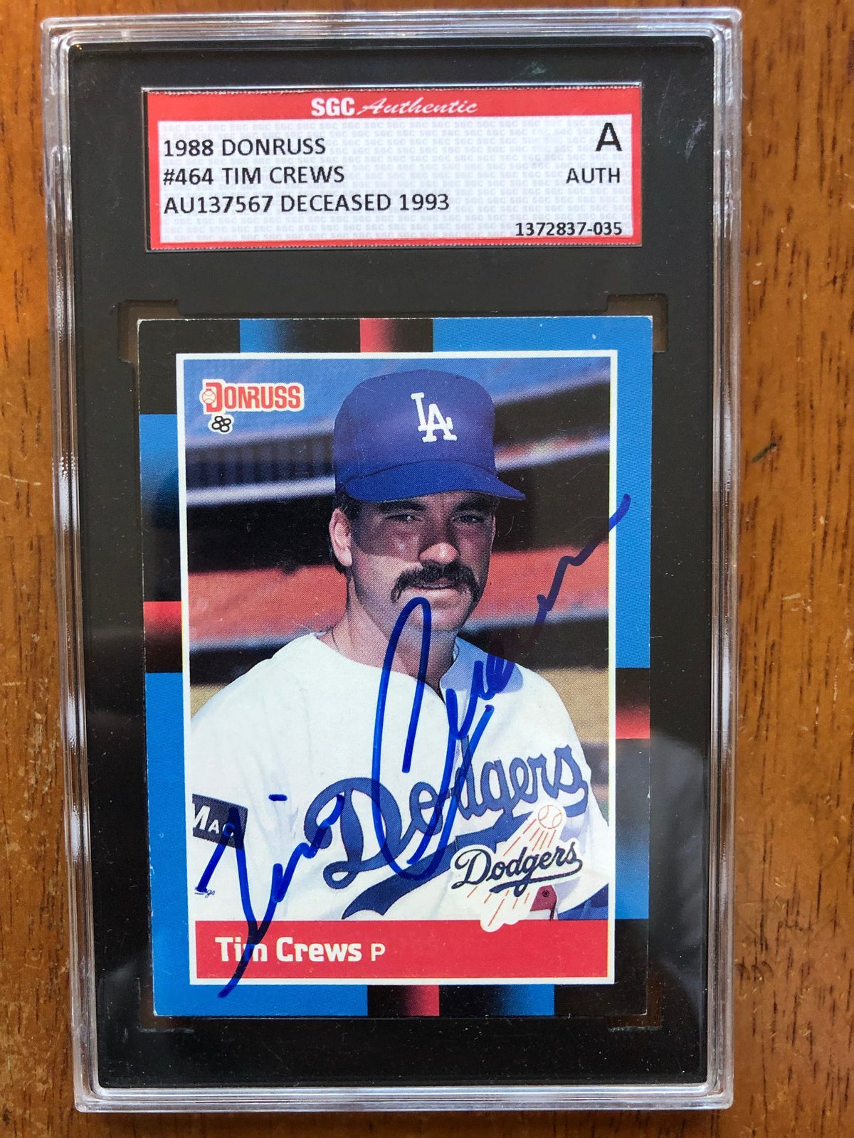 Autographed Tim Crews 1988 Donruss Dodgers Card #464 SGC Slabbed