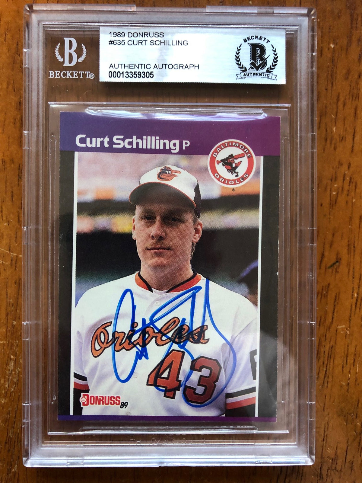 Autographed Curt Schilling 1989 Donruss Orioles Card #635 Beckett Slabbed