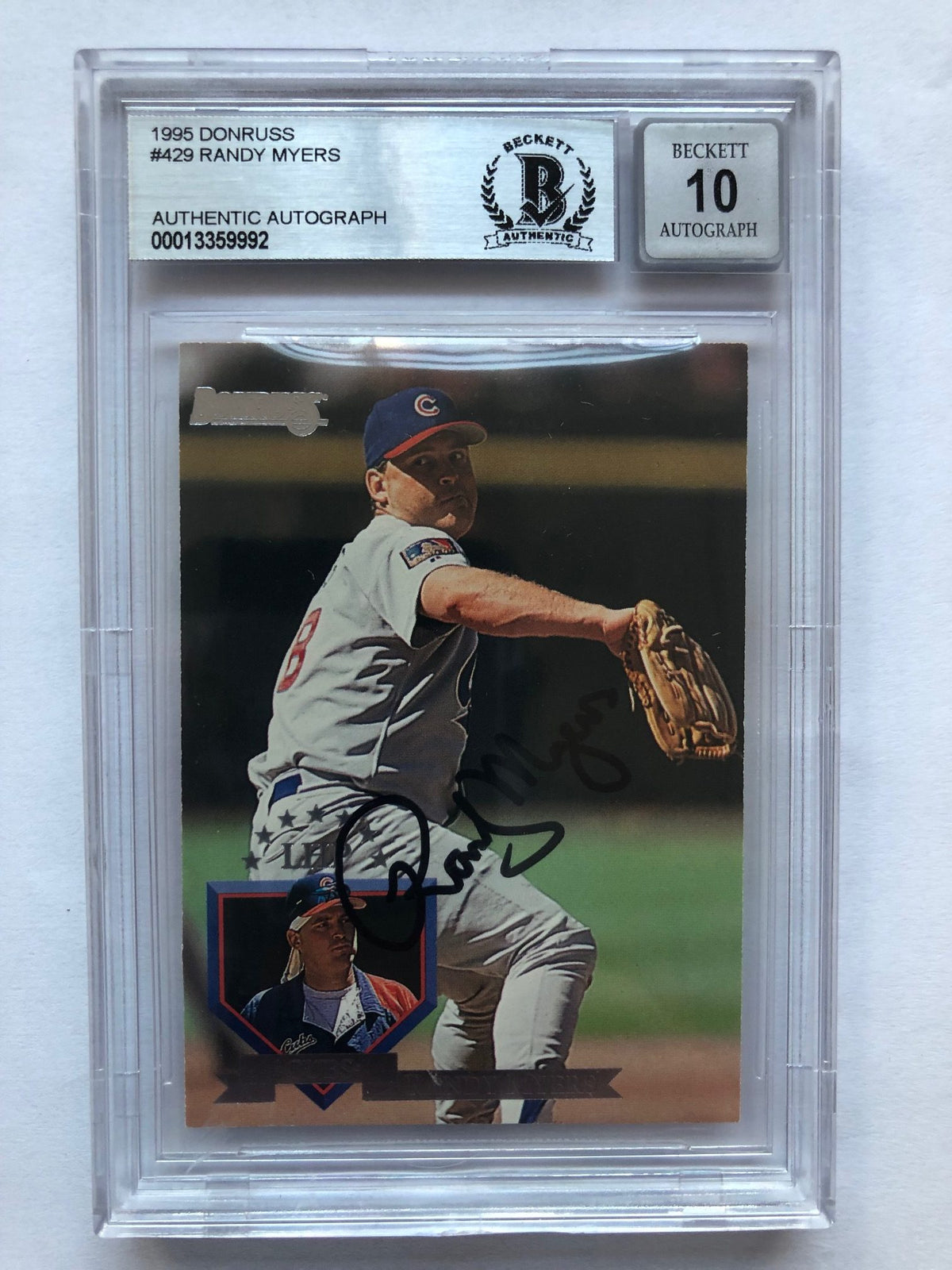 Autographed Randy Myers 1995 Donruss Chicago Cubs card #429 Beckett Slabbed Auto 10