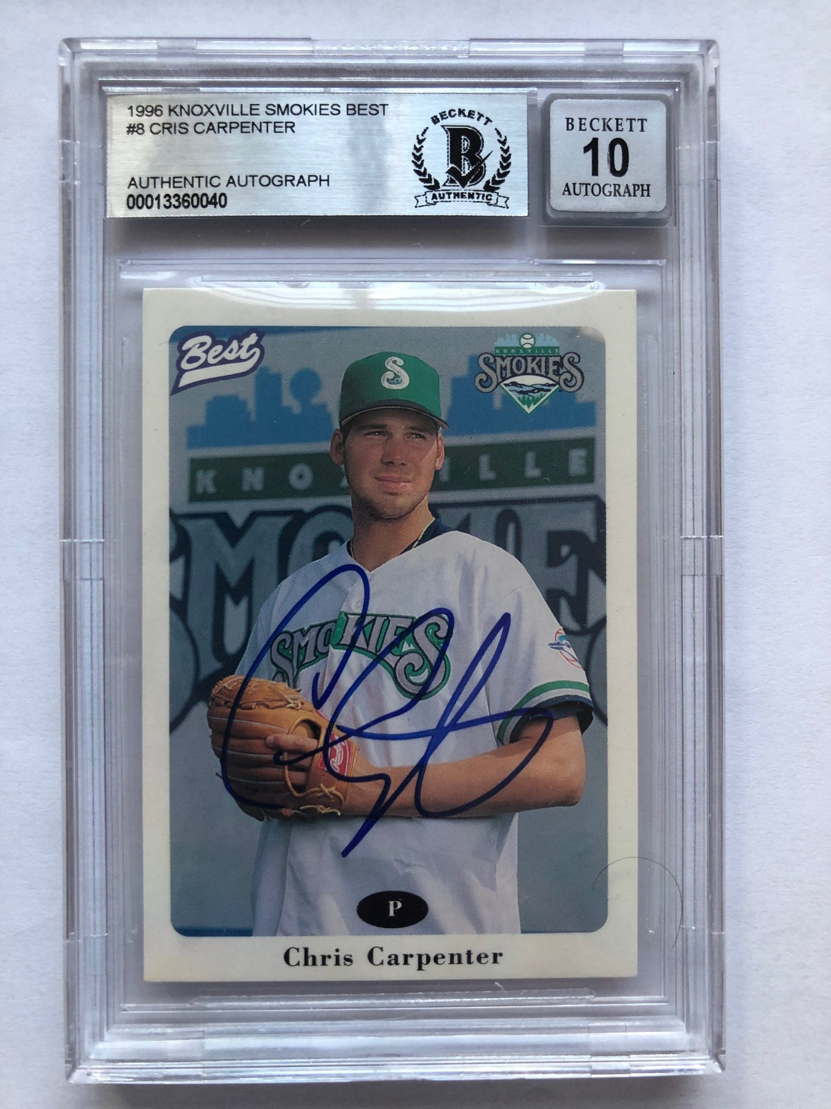 Autographed 1996 Best Chris Carpenter Knoxville Smokies #8 Beckett Slabbed