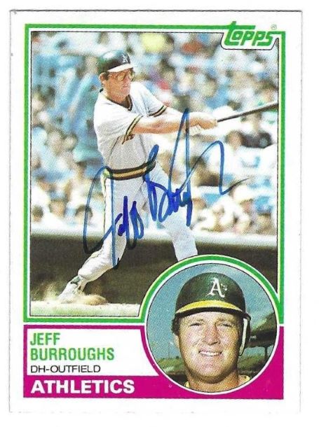 Autographed JEFF BURROUGHS Oakland A's 1983 Topps Card