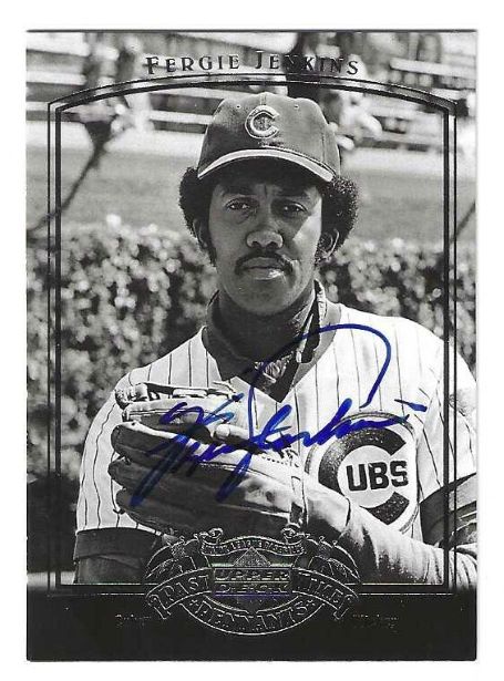 Autographed FERGIE JENKINS Chicago Cubs 2005 Upper Deck Past Time Pennants Card