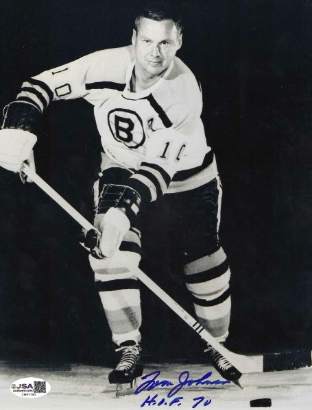 Autographed TOM JOHNSON "HOF 70" 8X10 Boston Bruins Photo JSA