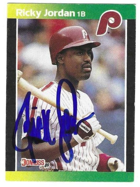 Autographed RICKY JORDAN  Philadelphia Phillies 1989 Donruss Card