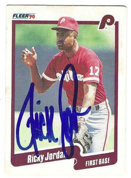 Autographed RICKY JORDAN  Philadelphia Phillies 1990 Fleer Card
