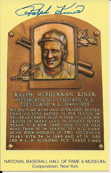 Autographed Ralph Kiner Hall of Fame Gold Plaque