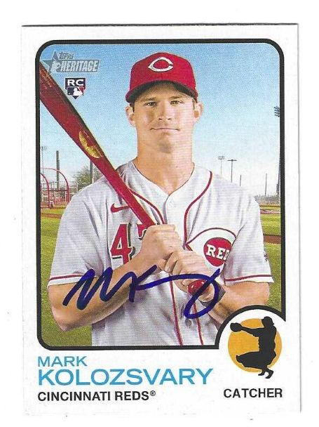 Autographed MARK KOLOZSVARY Cincinnati Reds 2022 Topps Heritage Card