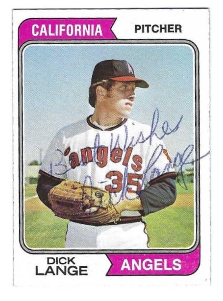Autographed DICK LANGE California Angels 1974 Topps Card