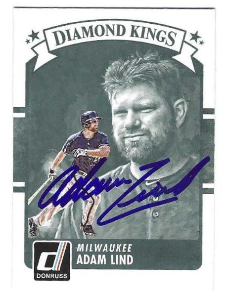 Autographed ADAM LIND Milwaukee Brewers 2016 Donruss Diamond King