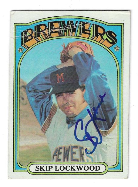 Autographed SKIP LOCKWOOD Milwaukee Brewers 1972 Topps Card