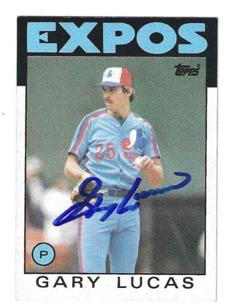 Autographed GARY LUCAS Montreal Expos 1986 Topps Card