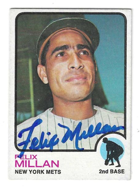 Autographed FELIX MILLAN New York Mets 1973 Topps Card