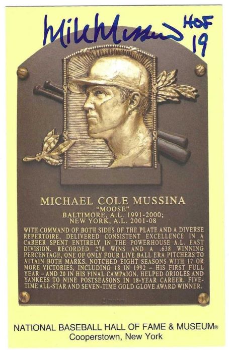Autographed Mike Mussina "HOF 19" Hall of Fame Gold Plaque Postcard