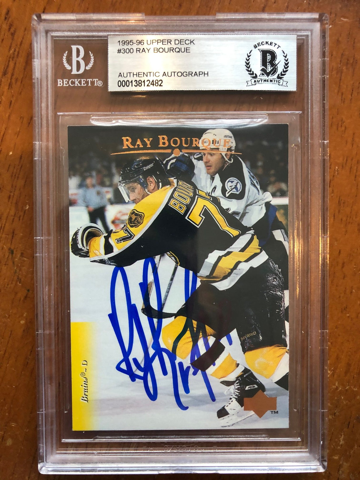 Autographed 1995-96 Upper Deck Ray Bourque  Boston Bruins Card #300 Beckett Slabbed