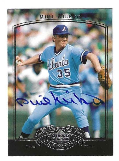 Autographed PHIL NIEKRO Atlanta Braves 2005 Upper Deck Past Time Pennants Card