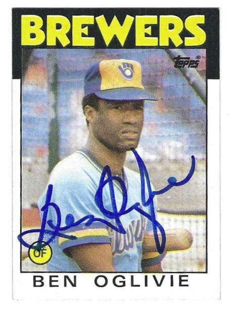 Autographed BEN OGLIVIE Milwaukee Brewers 1986 Topps Card