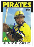 Autographed JUNIOR ORTIZ Pittsburgh Pirates 1986 Topps Card