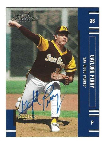 Autographed GAYLORD PERRY San Diego Padres 2005 Donruss Playoff Prestige Card