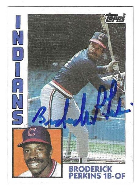 Autographed BRODERICK PERKINS Cleveland Indians 1984 Topps Card