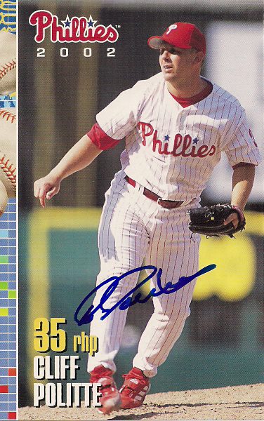 Autographed CLIFF POLITTE 2002 Phillies Post card