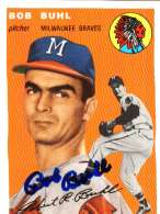 Autographed BOB BUHL 1954 Topps Archive card