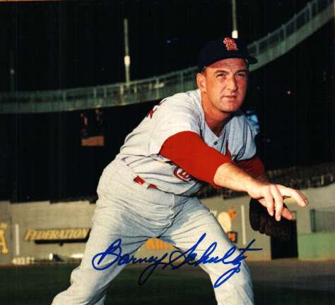 AUTOGRAPHED BARNEY SCHULTZ 8x10 St. Louis Cardinals photo