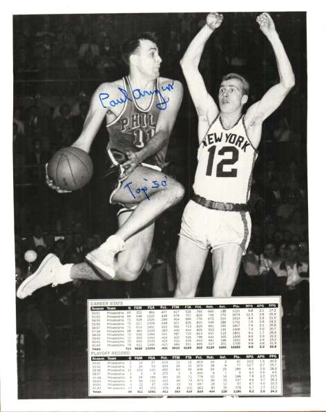 Autographed PAUL ARIZIN -  PHILADELPHIA WARRIORS photo
