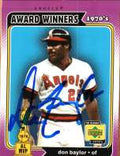 Autographed DON BAYLOR UD 1970's Decade Card