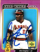 Autographed DON BAYLOR UD 1970's Decade Card