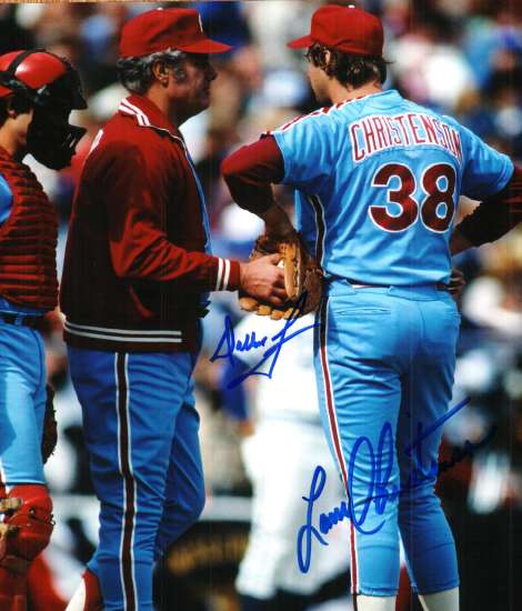 AUTOGRAPHED DALLAS GREEN & LARRY CHRISTENSON 8x10 Philadelphia Phillies photo