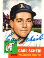 Autographed CARL SCHEIB 1953 Topps Archives Card