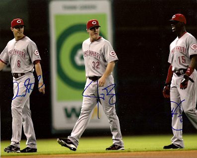 AUTOGRAPHED  photo DREW STUBBS, JAY BRUCE & FRED LEWIS Cincinnati Reds