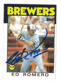 Autographed ED ROMERO Milwaukee Brewers 1986 Topps Card