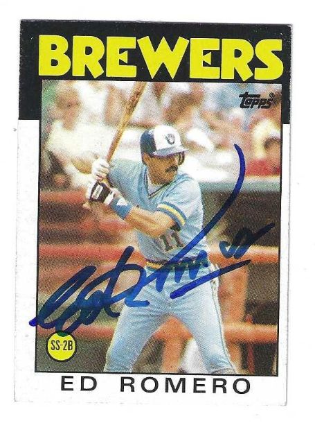 Autographed ED ROMERO Milwaukee Brewers 1986 Topps Card