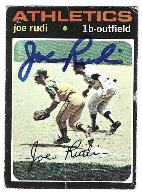 Autographed JOE RUDI  Oakland A's 1971 Topps Card