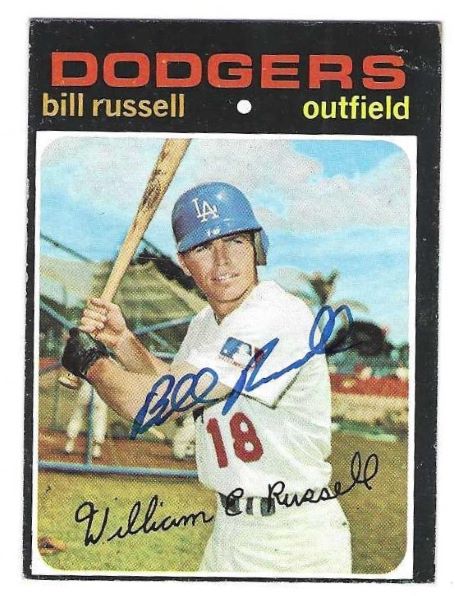 Autographed BILL RUSSELL Los Angeles Dodgers 1971 Topps Card