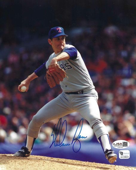 Autographed NOLAN RYAN Texas Rangers 8X10 photo JSA