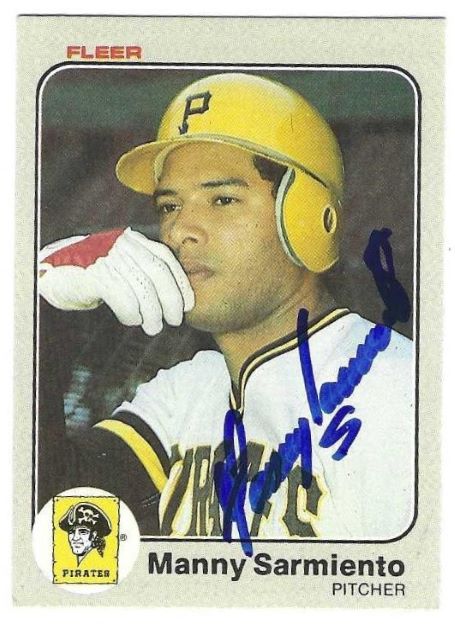 Autographed MANNY SARMIENTO Pittsburgh Pirates 1983 FLEER Card