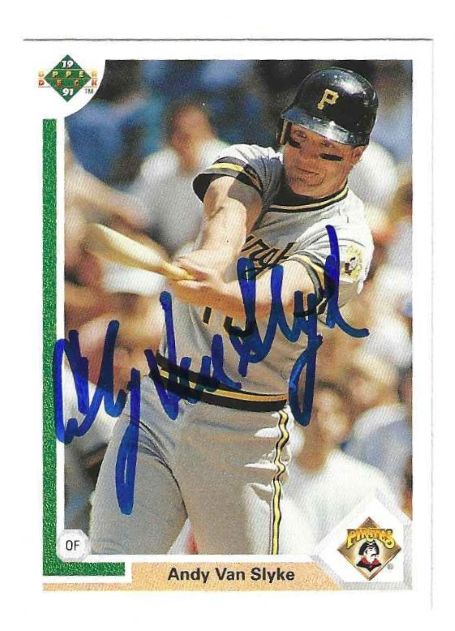 Autographed ANDY VAN SLYKE Pittsburgh Pirates 1991 Upper Deck Card