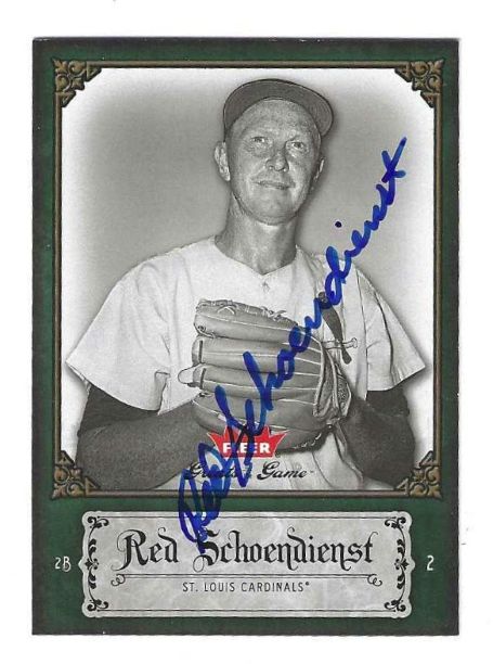 Autographed RED SCHOENDIENST St. Louis Cardinals 2006 FLEER GREATS of the GAME CARD