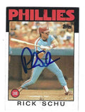 Autographed RICK SCHU Philadelphia Phillies 1986 Topps Card