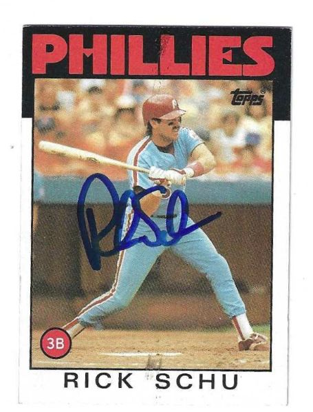 Autographed RICK SCHU Philadelphia Phillies 1986 Topps Card