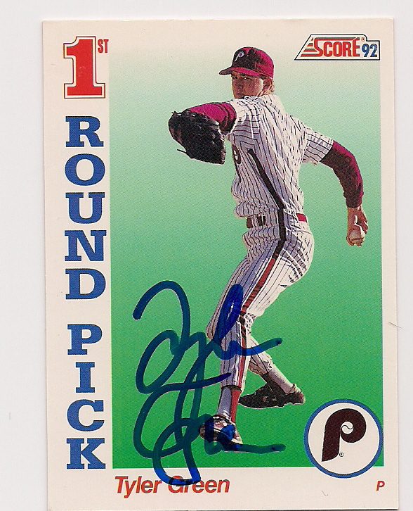 Autographed TYLER GREEN 1992 Score Baseball Card