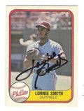 Autographed LONNIE SMITH Philadelphia Phillies 1981 Fleer Card