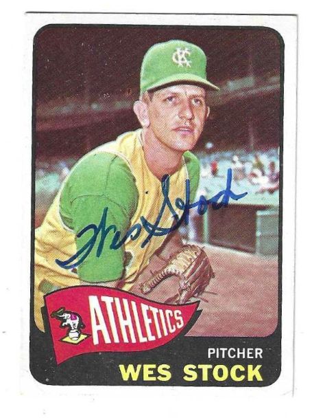 Autographed WES STOCK Kansas City A's 1965 Topps Card