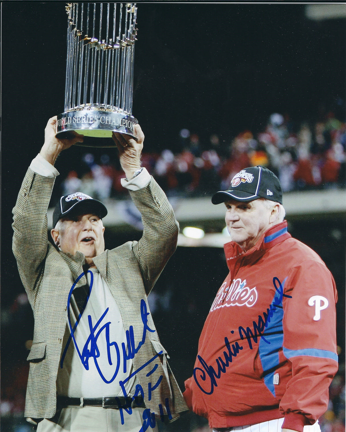 AUTOGRAPHED PAT GILLICK & CHARLIE MANUEL 8x10 Philadelphia Phillies Photo