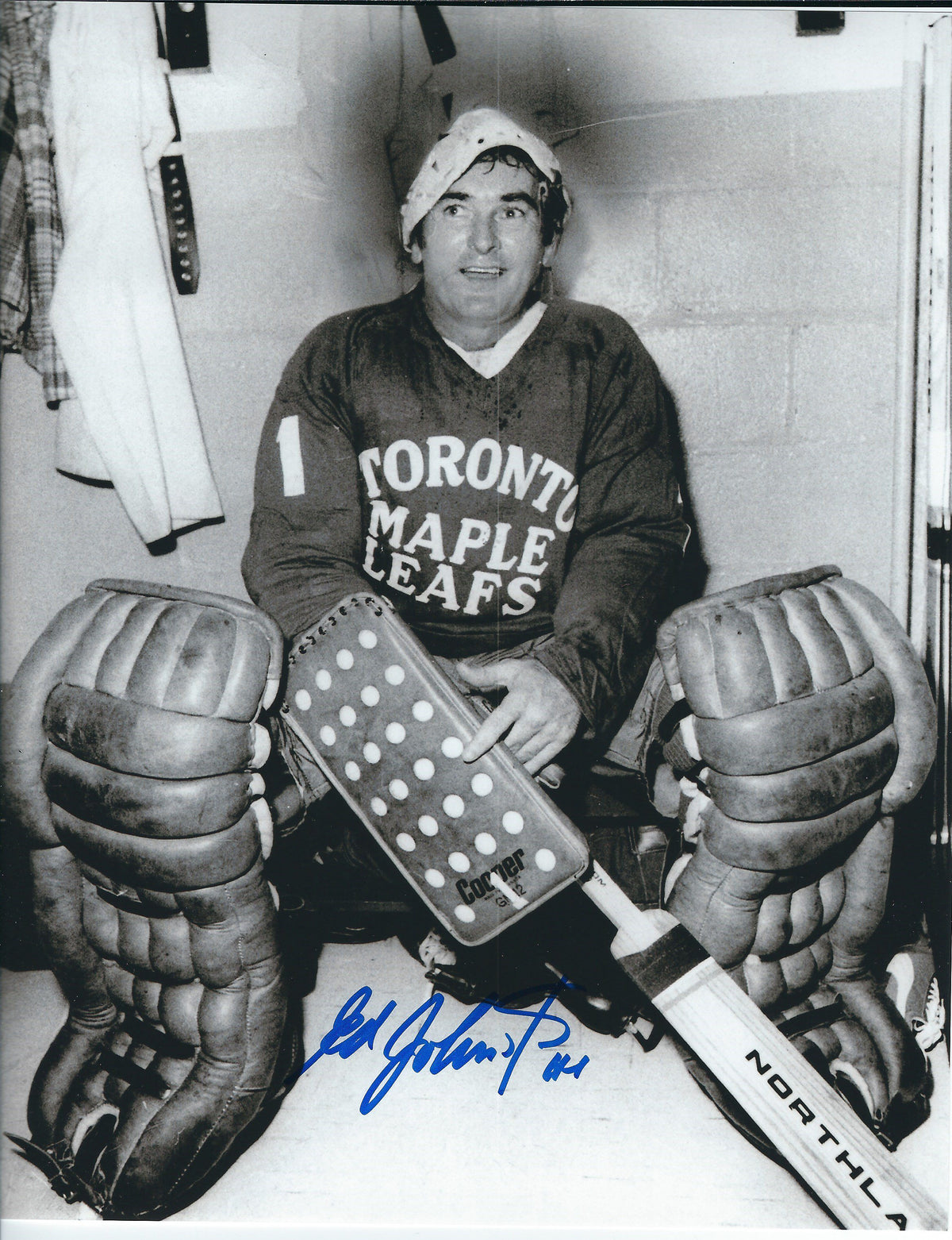Autographed  ED JOHNSTON 8X10 Toronto Maple Leafs  photo